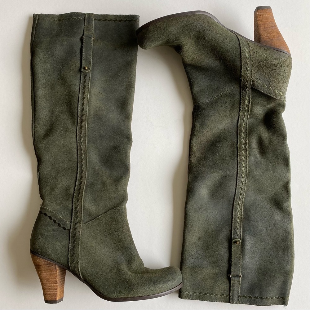 Anthropologie Sixtyseven Tall Green Suede Boots
